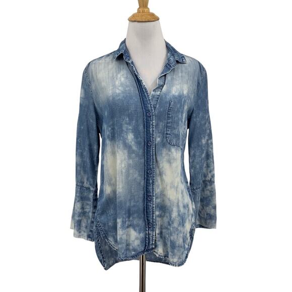 Cloth & Stone Shirt Women S Small Blue Button Up High Low Chambray Anthropologie - Picture 1 of 13